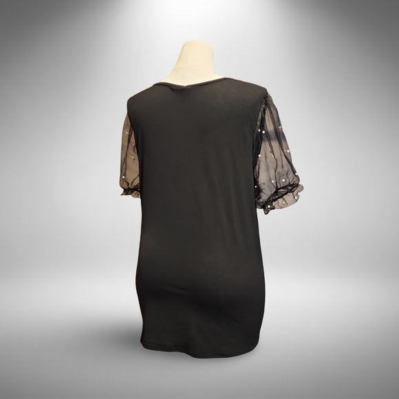 Chic Black Sheer Cap Sleeve w Pearl Accents By Luna Moon Whymsygoth Goth Bubble◯ - Picture 3 of 9